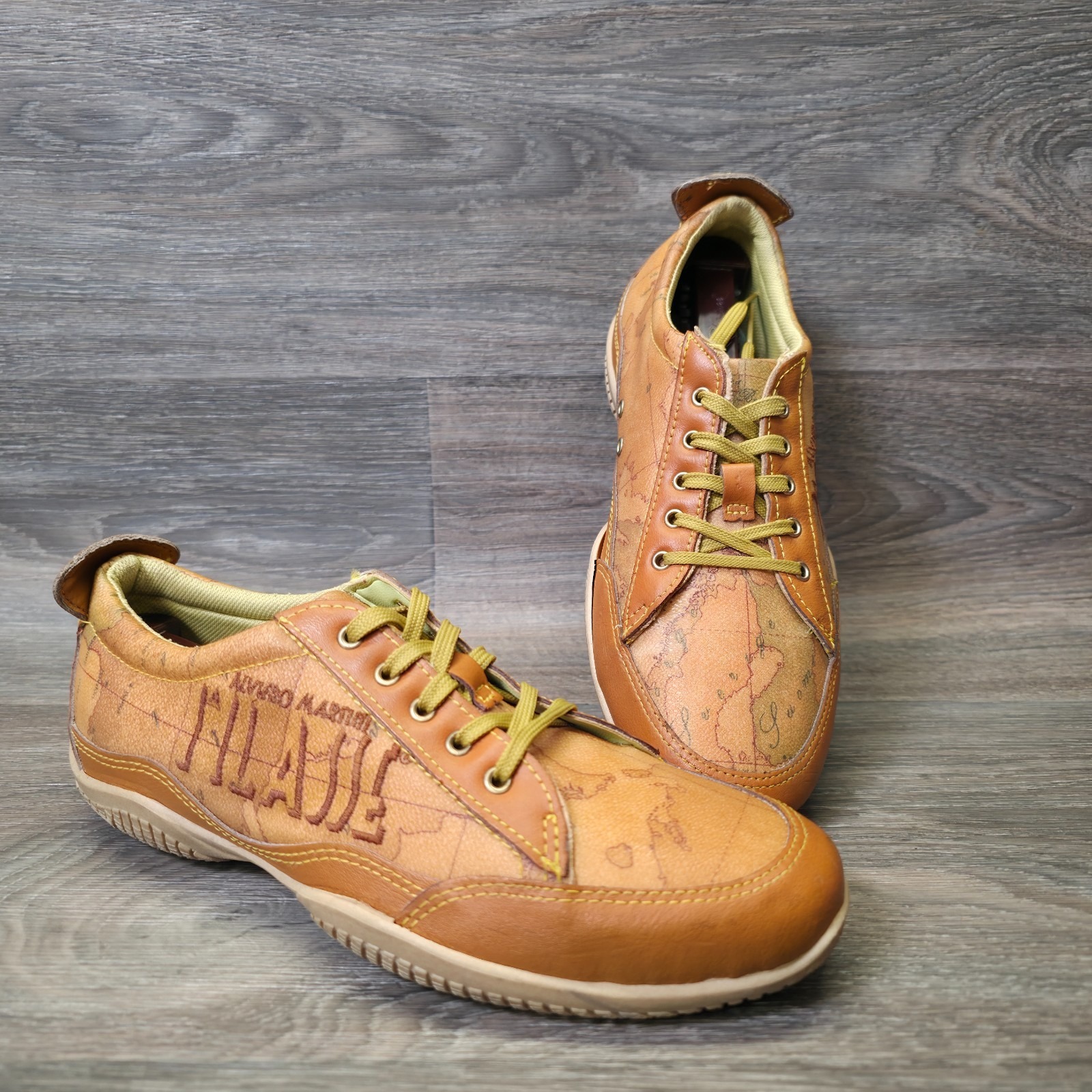 Alviero Martini Sneakers Women Us 4.5- 5 Italy Map Print Leather Vtg Travelcore